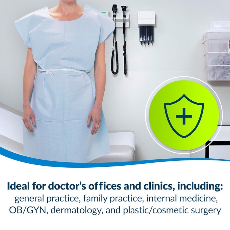 Tidi Avalon Premium Gowns, Blue (Pack of 50) ― Tissue/Poly/Tissue ― Open-Back, Waist-Tie, Short-Sleeve Medical Gowns ― Disposable Exam Gowns ― Standard Size 30” x 42” ― Latex-Free Medical Supplies (803) - Image 5